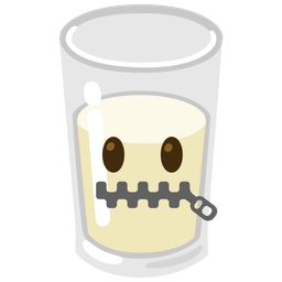 zipper-mouth face and glass of milk