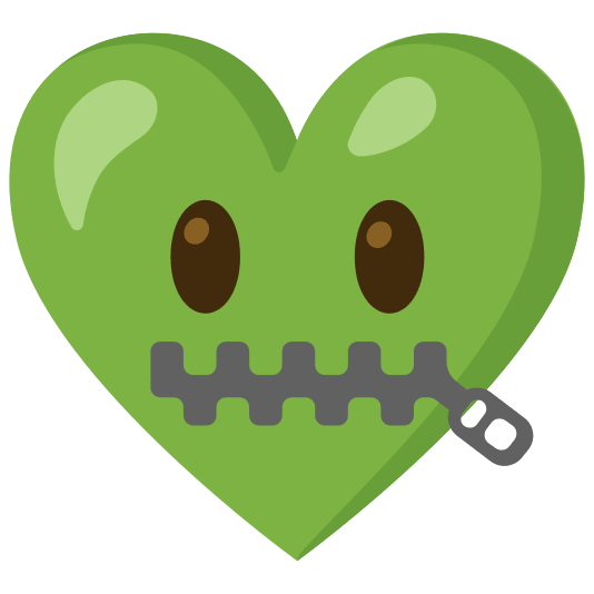 Zipper-mouth face and Green heart