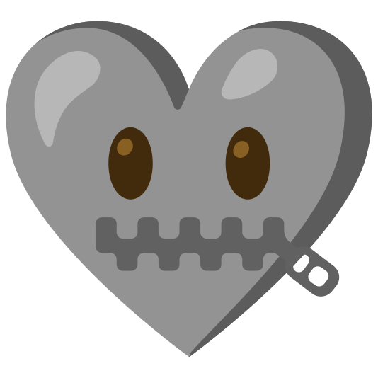 Zipper-mouth face and Grey heart