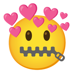 zipper-mouth face and heart with arrow