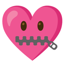 zipper-mouth face and heart with ribbon
