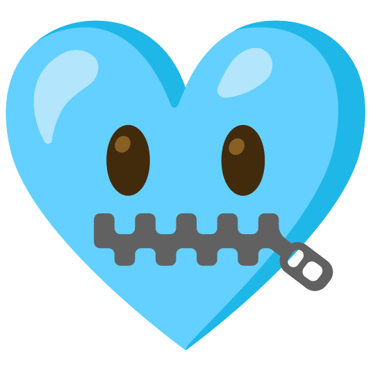 Zipper-mouth face and Light blue heart