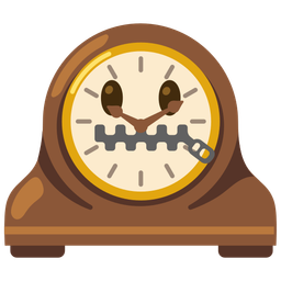 zipper-mouth face and mantelpiece clock