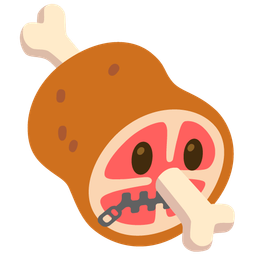 zipper-mouth face and meat on bone