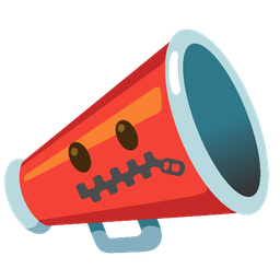 zipper-mouth face and megaphone