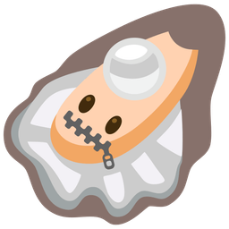 zipper-mouth face and oyster