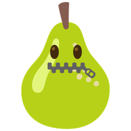 zipper-mouth face and pear