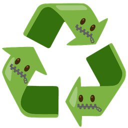 zipper-mouth face and recycling symbol