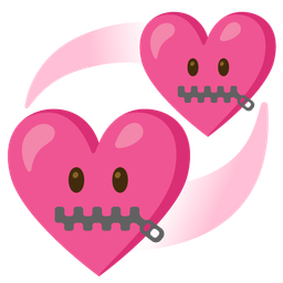 zipper-mouth face and revolving hearts