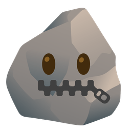 zipper-mouth face and rock