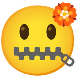 zipper-mouth face and rosette