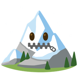 zipper-mouth face and snow-capped mountain