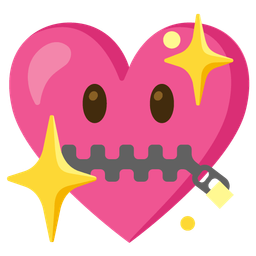 zipper-mouth face and sparkling heart