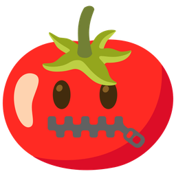 zipper-mouth face and tomato