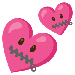 zipper-mouth face and two hearts