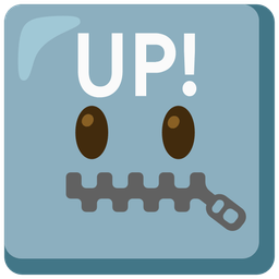 zipper-mouth face and UP! button